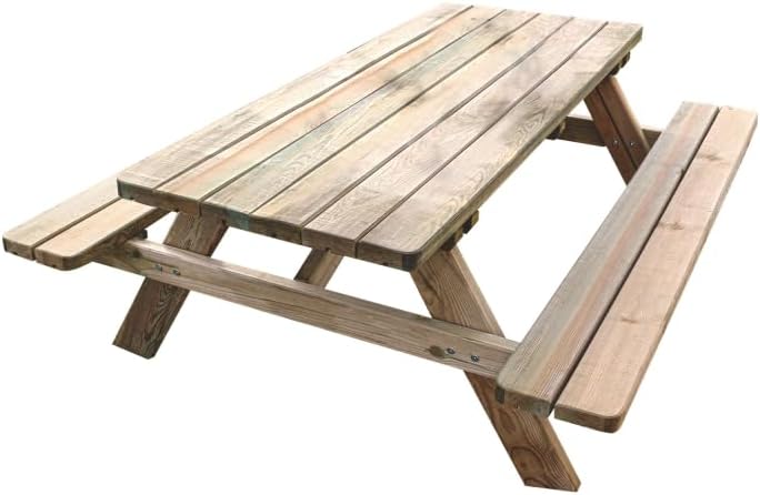 Mesa de picnic de madera Jardipolys con bancos integrados para 6 personas - 1,77 m de madera - 177 x 160 x 73 cm - Cerland