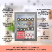 KLARSTEIN Mininevera para dormitorio y oficina, silenciosa, nevera bar 60L, para camping, estantes ajustables, ondulados para vino, latas, frigorífico de cerveza