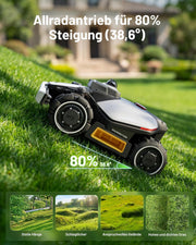 Robot cortacésped MAMMOTION LUBA 2 AWD 1500 sin cable perimetral, rec. 1500 m², LiDAR 360° y visión IA de doble cámara, ajuste automático de altura, pendiente del 80%, DropMow, cartografía multizona automática, 20 zonas múltiples