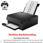 Impresora multifunción de inyección de tinta a color Canon PIXMA TS6350a DIN A4 (impresora fotográfica, escáner, copiadora, OLED, 4.800x1.200 ppp, USB, WLAN, 5 tintas independientes, impresión a doble cara, 2 bandejas de papel), negro