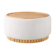 Puf de almacenamiento redondo Polibi con base cilíndrica de madera maciza y tapa reversible