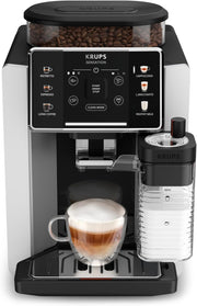 Krups Sensation Lait, Cafetera superautomática, máquina de espresso, 6 bebidas, Jarra de leche, Cappuccino, Interfaz táctil, Limpieza automática, Plateado, EA912E10