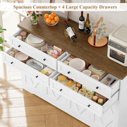 Aparador HOCSOK, mueble de cocina de 132,7 cm de ancho con 2 estantes ajustables, armario buffet con 4 cajones y 4 puertas, aparador de cocina para salón, cocina, recibidor, blanco y marrón
