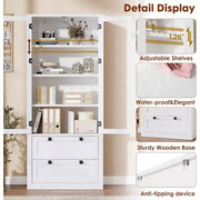 Alacena de cocina estilo granja con puertas de vidrio, armario de almacenamiento de 72 pulgadas con cajones y estantes ajustables para comedor, baño y sala de estar