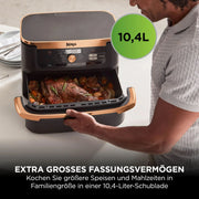 Freidora de aire Ninja Foodi FlexDrawer Dual Zone AF500EUCP 10,4 L con separador extraíble, 7 en 1, negro y cobre