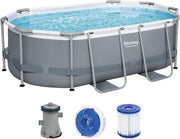 Set de piscina con estructura Bestway Power Steel, ovalada, con bomba de filtrado, 305 x 200 x 84 cm, gris, 5614A