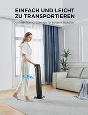 Ventilador de torre Midea FZ10-17JR silencioso con mando a distancia 92 cm, ventilador móvil, ventilador de columna, temporizador de 7 horas, 3 modos, 3 velocidades, ventilador de pie 45 W, negro