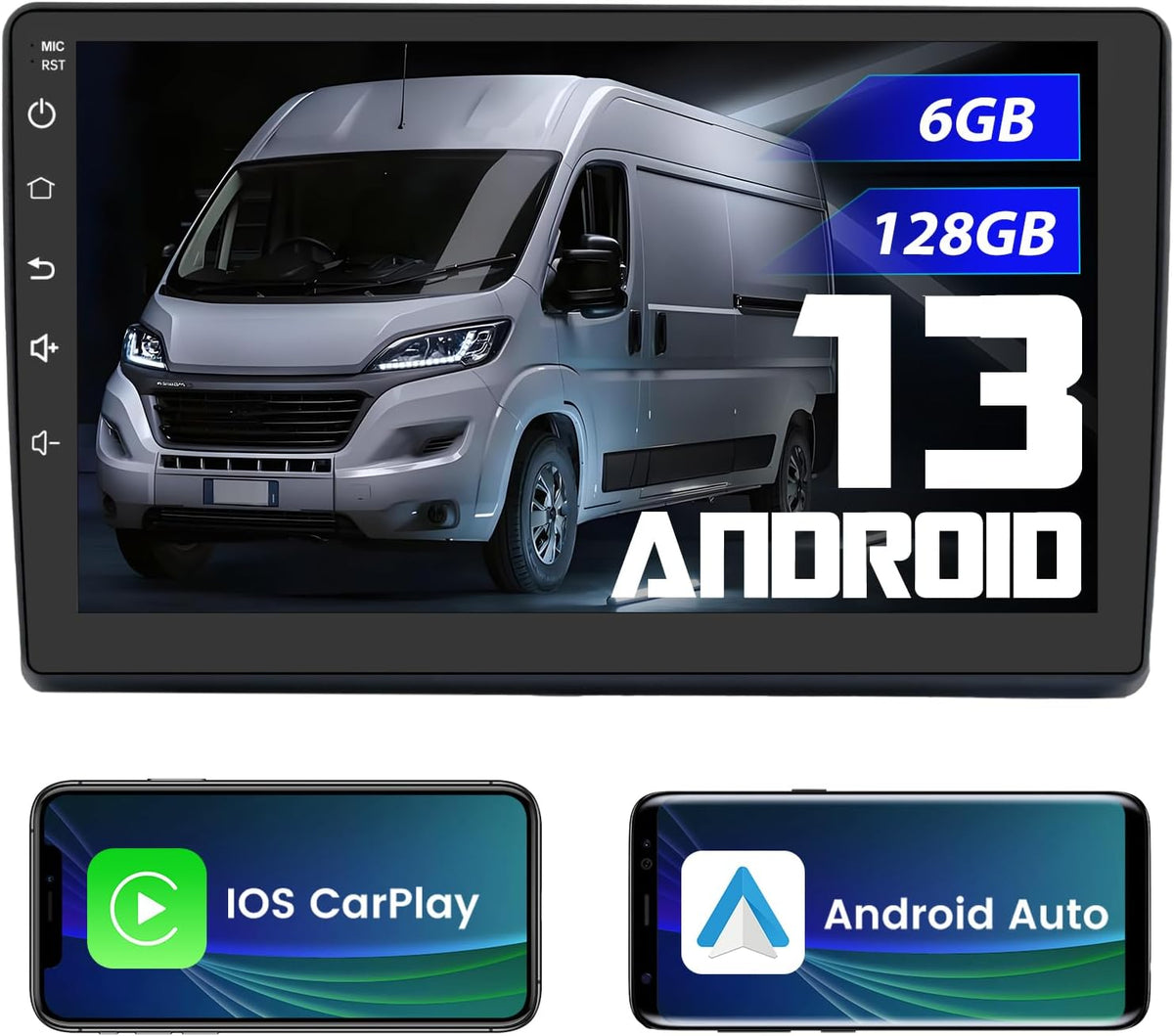 AWESAFE Autoradio [6GB+128GB] para Peugeot Boxer II/Citroën Jumper II/Fiat Ducato Android 13 con 4G Carplay Android Auto 9 Pulgadas GPS WiFi USB FM Bluetooth Control del Volante