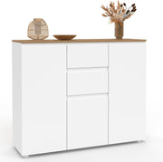 IDMarket - Aparador 100 cm Toby 3 puertas 2 cajones blanco y tablero madera