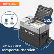 Nevera portátil de compresor, congelador con control por APP, puerto USB, 12/24V, 230V, ruedas, refrigerador transportable, arcón frigorífico, caja congeladora hasta -20 °C para coche, camión, barco (52L - antracita)