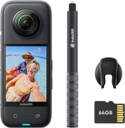 Insta360 X3 Kit Deluxe - Cámara de acción 360 grados sumergible con sensor de 1/2", fotos 360 de 5,7K y 72MP, estabilización, pantalla táctil de 2,29", vibraciones, edición IA, transmisión en vivo, cámara web, control por voz 4K