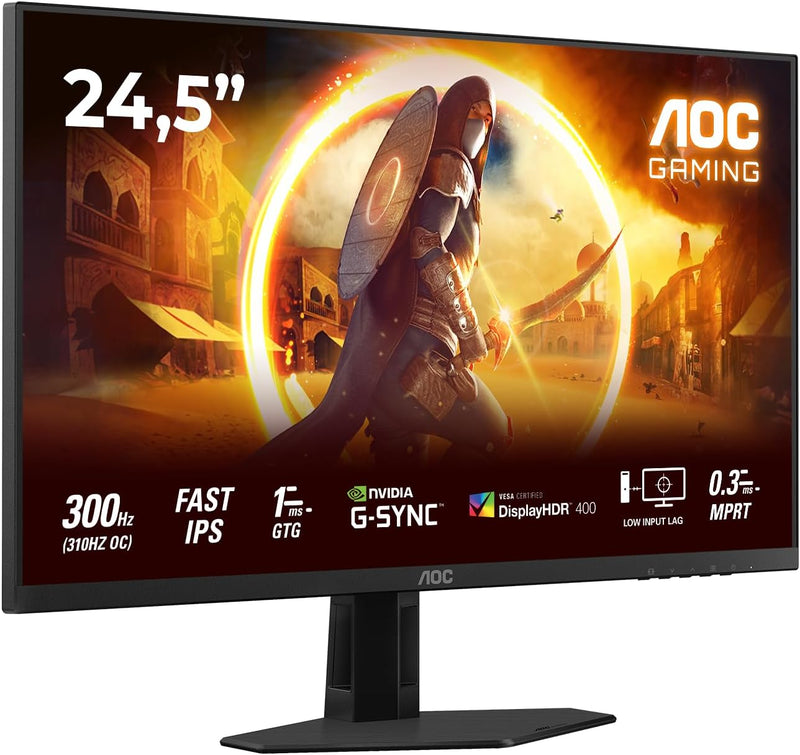 AOC Gaming 25G4SRE - Monitor Full HD 25 pulgadas, 300 Hz, 1 ms, G-Sync, HDR400 (1920  x 1080, 2X HDMI 2.0, DisplayPort 1.4) Negro-Rojo