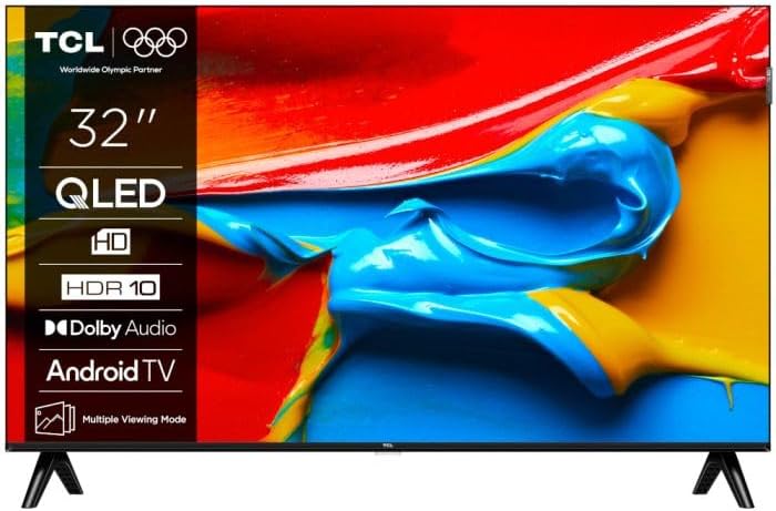 Televisor TCL 32V4C - 32" HD Smart QLED Direct LED con Android TV y HDR - Compatible con Google Cast y Google Home, diseño delgado
