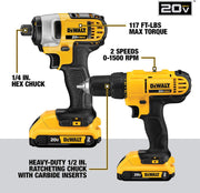 Kit combinado de taladro inalámbrico DEWALT 20V Max, 10 herramientas (DCK1020D2)