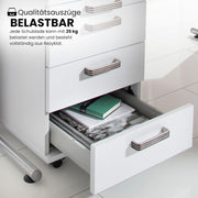 bümö Cajonera móvil con cajones, contenedor con cerradura de madera en haya - Carrito para oficina como mueble bajo de escritorio, cajonera de oficina o contenedor de escritorio con tiradores de barra