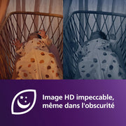 Monitor de bebé Philips AVENT con vídeo conectado por Wi-Fi, cámara HD de alta calidad, visión nocturna por infrarrojos, detección de llanto, audio bidireccional, 12 horas de autonomía en modo eco, SCD951/26