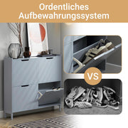 SoBuy Zapatero estrecho con 4 puertas abatibles, mueble zapatero alto y compacto, armario para zapatos con 4 estantes, organizador cerrado para recibidor, pasillo y vestíbulo, 100x91x19cm, Gris claro FSR100-HG