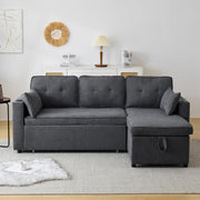 Sofá cama de 3 plazas con portavasos y bolsa lateral en el reposabrazos, sofá en forma de L, reversible a derecha e izquierda, gris