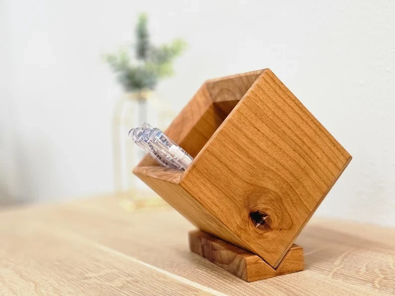 Portalápices de madera con base extraíble, XL, roble blanco, 11x11,5x11,5 cm