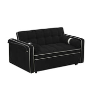Sofá cama de 2 plazas de terciopelo de 55" con cama extraíble, respaldo ajustable, bolsillos laterales y soporte para teléfono