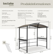 tectake® Pabellón para barbacoa de exterior, cubierta para barbacoa, pabellón de metal para cocina de exterior en balcón, jardín o terraza, protección visual, cubierta de terraza, pabellón de jardín 240 x 150 x 234 - gris