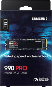 SSD 990 Pro NVMe M.2 PCIe 4.0, SSD interno, capacidad de 4 TB, velocidad de lectura de hasta 7450 MB/s, gestión térmica inteligente con revestimiento de níquel, MZ-V9P4T0BW