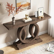 Mesa Consola Vintage con Base Geométrica Mesa de Pasillo de Madera