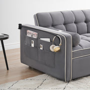 Sofá cama de 2 plazas de terciopelo de 55" con cama extraíble, respaldo ajustable, bolsillos laterales y soporte para teléfono