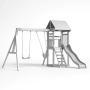 Conjunto de columpio de metal con tobogán, 350cm x 250cm x 280cm