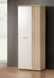 FORTE NET106 Armario 70 180, armario multiusos pequeño, armario para aspiradora, trastero, 2 puertas con estantes, blanco con decoración de madera: roble Sonoma, 69 cm de ancho x 179 cm de alto x 35 cm de profundidad