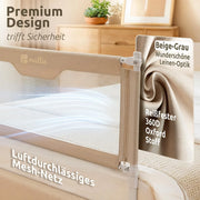 Barrera de cama 200x200 cm, set de 3 lados, MALLIEFIX 2.0, sistema de clic, altura ajustable, beige