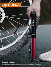 Bomba de pie para bicicleta con manómetro 220 PSI, minibomba de aire de aluminio compatible con válvulas Schrader, Presta y Dunlop, portátil