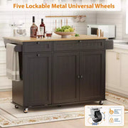 Isla móvil de 55 pulgadas con toma de corriente y mesa plegable, carrito de isla de cocina con ruedas y gabinete para almacenamiento de basura para cocina