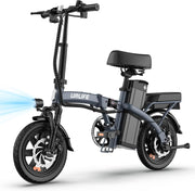 Bicicleta eléctrica plegable URLIFE de 14", batería extraíble de 48V 7.5Ah para un largo alcance de hasta 60 km, motor de 250W, 3 modos de conducción, altura del asiento ajustable, bicicleta eléctrica plegable (pedelec) para hombres y mujeres