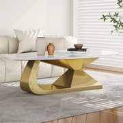 Mesa de centro con superficie de cerámica y base contemporánea de acero inoxidable, una pieza elegante y duradera para la sala de estar.