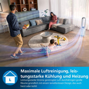 Philips Air Performer 2 en 1: Purificador de aire y ventilador refrigerante - Purifica 70 m², elimina el 99,97 % de alérgenos y contaminantes. Filtro HEPA, sensores inteligentes, Alexa, aplicación. (AMF765/10)