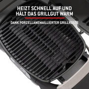 Barbacoa de gas Weber Q 2200N con mesas laterales y soporte compacto/parrilla para terrazas y balcones con quemadores de alto rendimiento, rejillas de hierro fundido vitrificado y encendido electrónico, negro medianoche
