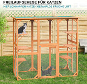 Recinto exterior para gatos Wiltec 168 x 82 x 166,5 cm con 6 superficies de descanso, recinto para gatos resistente a la intemperie para jardín, caseta para gatos con malla de alambre y techo de betún