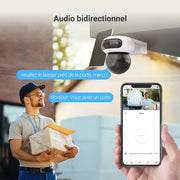 Cámara de vigilancia WiFi exterior inalámbrica EZVIZ 8MP (4MP+4MP) con doble objetivo motorizado, cámara exterior solar, modo siempre encendido, detección de personas/vehículos, CB90 Dual + panel solar de 8W