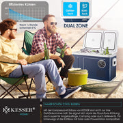 Nevera portátil con compresor KESSER 2 en 1 de doble zona, refrigeración y congelador eléctrico con 2 acumuladores de frío y panel táctil LED | Refrigerador con enfriamiento hasta -20 °C para camping, coche, camión 12/24V 230V