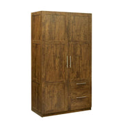 Armario de madera blanca con puertas, cajones y barra para colgar