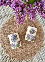 Vela de soja con flores de lila naturales, cera de soja, mecha de algodón, 9 x 7,5 cm