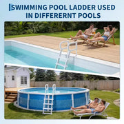 Escalera para piscina de servicio pesado de 5 peldaños con pasamanos dobles, peldaños de PE resistentes antideslizantes, capacidad de 400 lbs, se adapta a piscinas elevadas y enterradas de 48 a 54 pulgadas.
