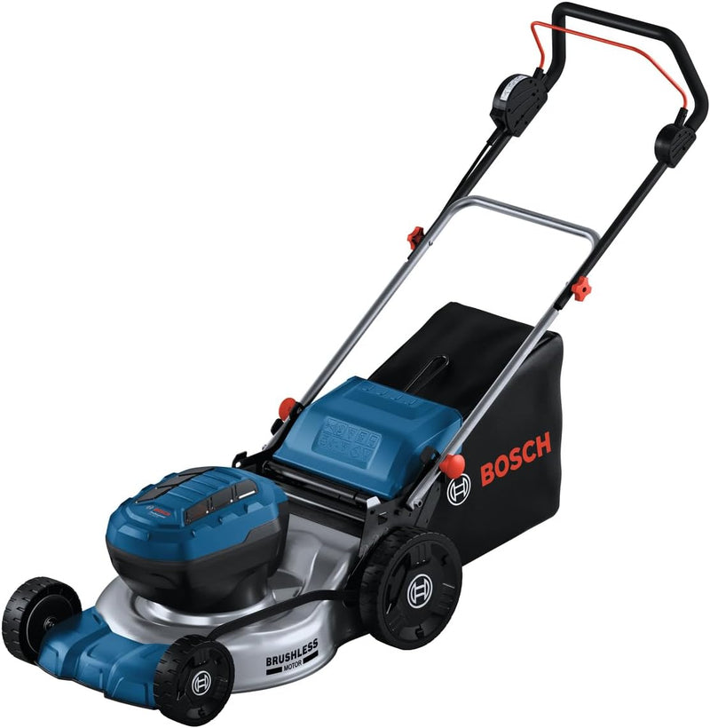 Cortacésped a batería Bosch Professional 18V System GRA 18V2-46 (ancho de corte: 46 cm, ajuste de altura de 6 niveles, cesta colectora de césped de tela de 60 litros, incl. 2 llaves de aislamiento, accesorio de mulching)