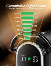 Cafetera automática Cafelffe, cafetera de cápsulas 4 en 1 con temperatura ajustable y 7 tiempos de preparación preestablecidos, máquina de espresso de 19 bares para NES/DG/ESE/café molido, negro