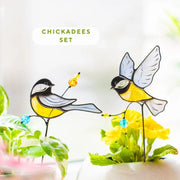 Inserto de vidriera de pájaros para plantas