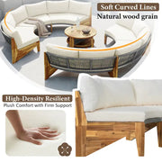 Set de sofá seccional redondo de madera de acacia para exteriores con mesa de centro, 12 plazas