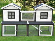 nanook Premium Conejera Jaula para animales pequeños XXL, grande, apropiada para la especie, con recinto al aire libre, ideal para exteriores, 197 x 85 x 112 cm - marrón y blanco - 2 niveles