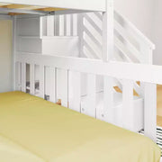 Litera baja de madera Max & Lily, tamaño individual sobre matrimonial, para niños, con escalera