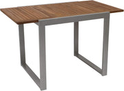 Mesa extensible de balcón Naxos 80/120x70 cm, aluminio gris plateado + acacia aceitada marrón, resistente a la intemperie